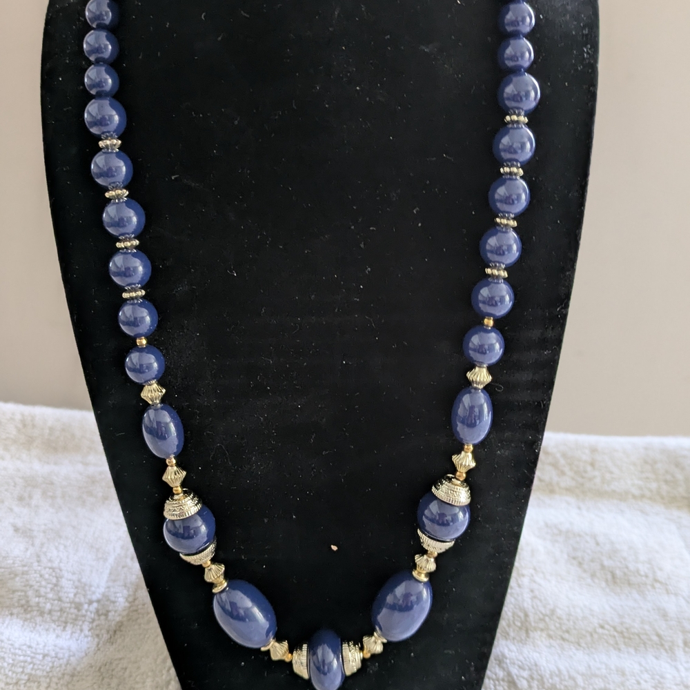 Elegant Blue and Gold Necklace with Natural Stone Beads